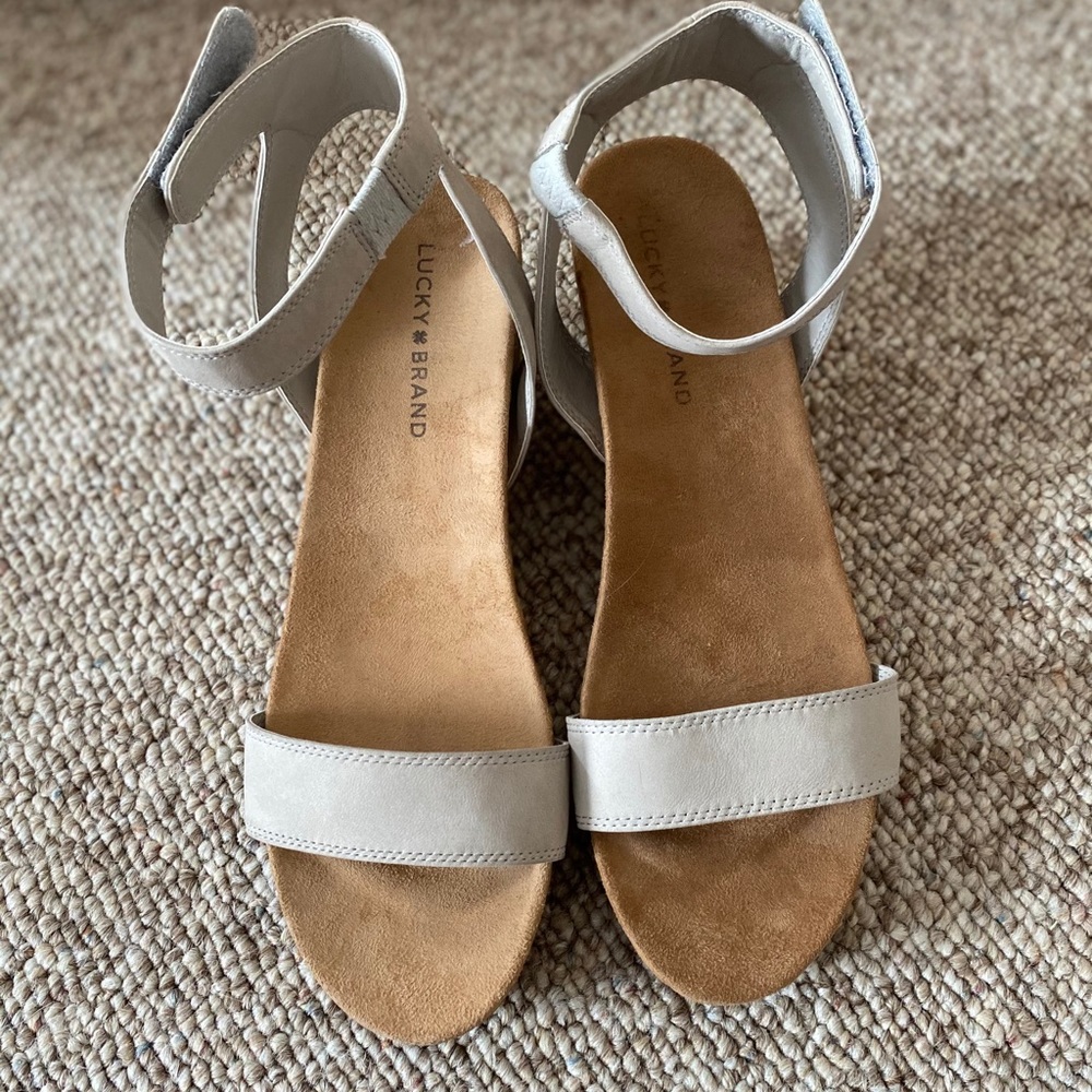 Womens Lucky Brand Tan Leather Kanoa Wedge Sandals